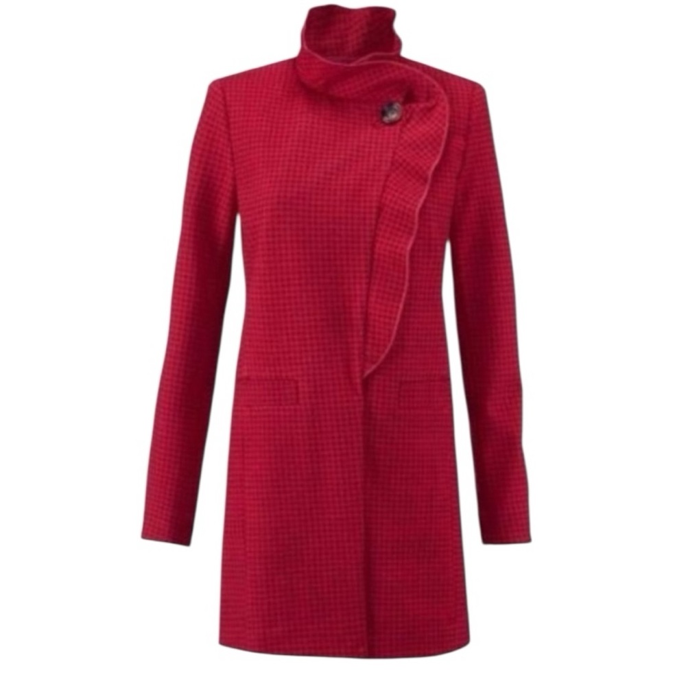 CAbi Women’s Medium Red Houndstooth Celebration Ruffled Jacket Style 3546